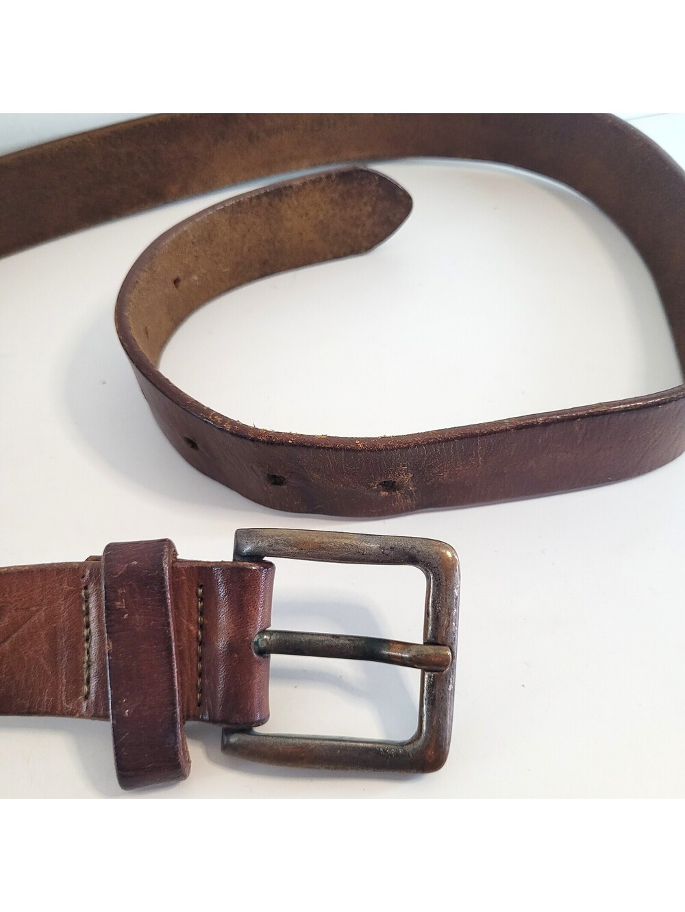 Vtg Men’s Brown Genuine Leather Belt Size 34" Made in Italy Fly Fisherman Logo